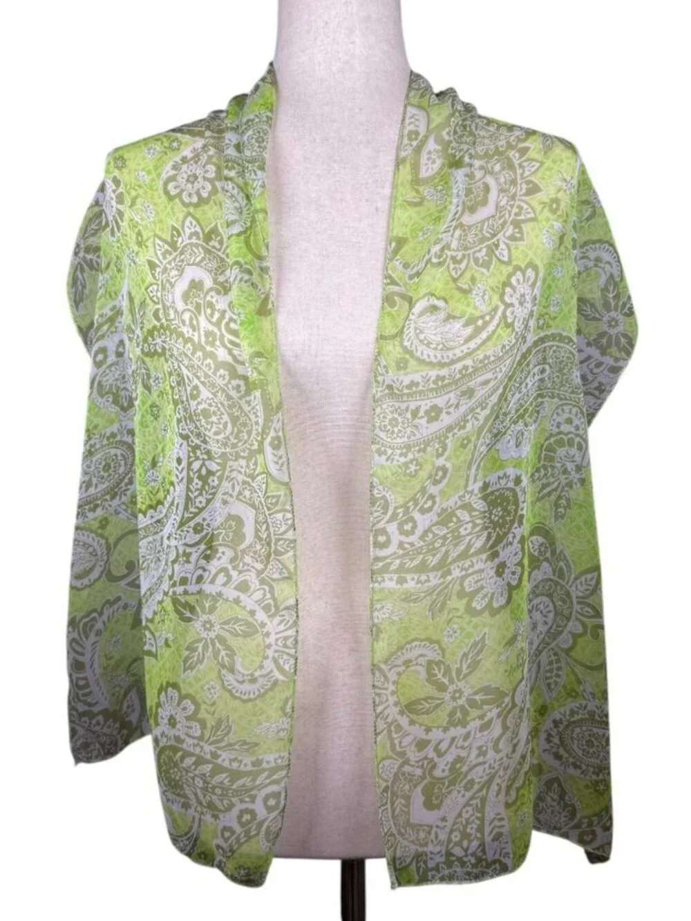 vintage semi-sheer scarf with green paisley print